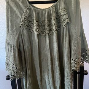Cato Olive Green Lace Trim Blouse